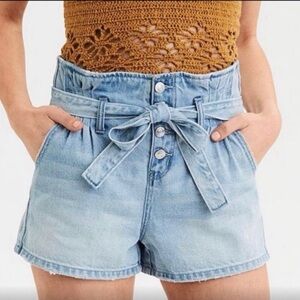 American Eagle Light Wash Paper Bag Jean Shorts